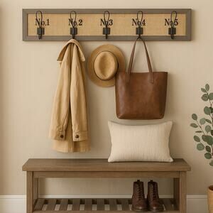 Rustic Wall Coat Rack 36" Wood & Metal with Numbered Hooks Farmhouse Decor